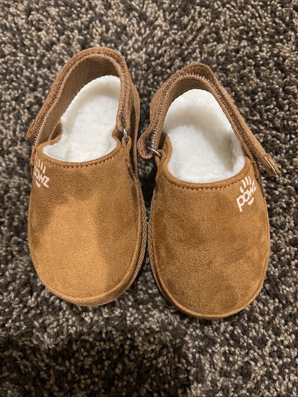 PAWZ Toddlers Brown Suede-Look Cozy Slip-On Shoes